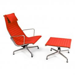 Charles Eames Aluminium Lounge Chair mit Fussteil HIGH CLASS Leder | Bordeaux 7170
